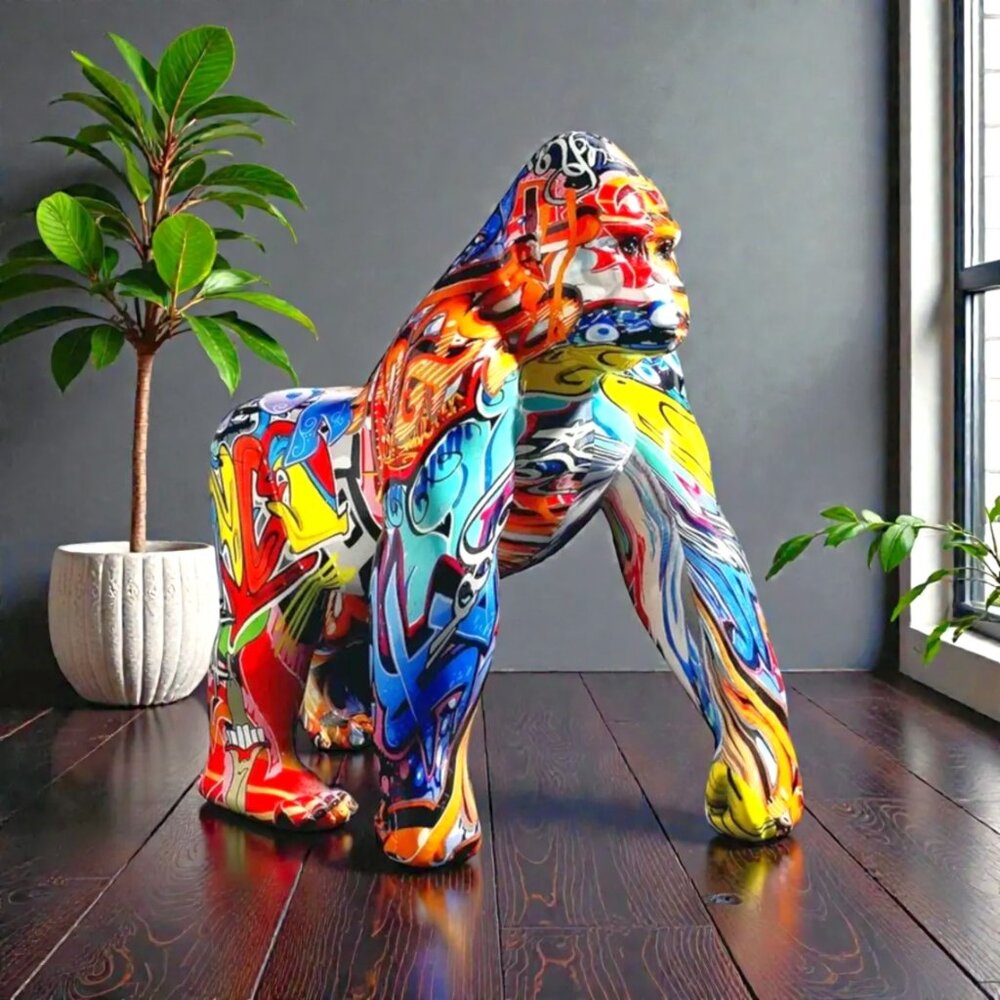 Graffiti Painted Pop Art/Abstract Gorilla Statue Individually Hand Painted (New)